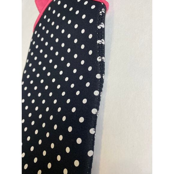 Neoprene Wine Holder Black/White Polka Dot with Pink Accents and Embroidered "R" - Picture 6 of 9